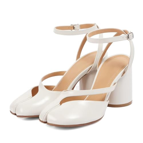 Agodor Women's Chunky Block High Heels Split Toe Pumps Ankle Strap Japanese Tabi Shoes Slingback ... | Amazon (US)