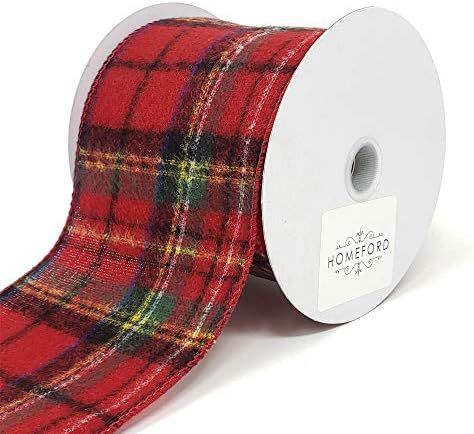 Homeford Christmas Flannel Plaid Wired Edge Ribbon, Red/Green/Blue, 10 Yards (4-Inch) | Amazon (US)