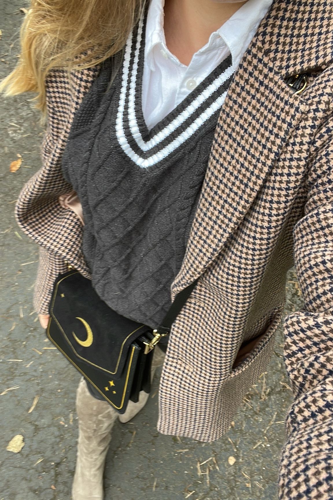 Preppy October ootd 🐈‍⬛🌙✨ wearing a size M sweater. Boots are a splurge but so perfect! The fit is unmatched and I love the arch support. Leggings are a wardrobe staple. 

Jacket, v neck sweater, prep, dark academia, academia, tall boots, layering, fall outfit, fall ootd 

#LTKworkwear #LTKshoecrush #LTKSeasonal