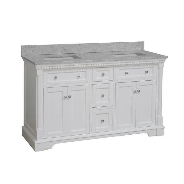 KitchenBathCollection Sydney 60" Double Bathroom Vanity with Carrara Marble Top | Bed Bath & Beyond