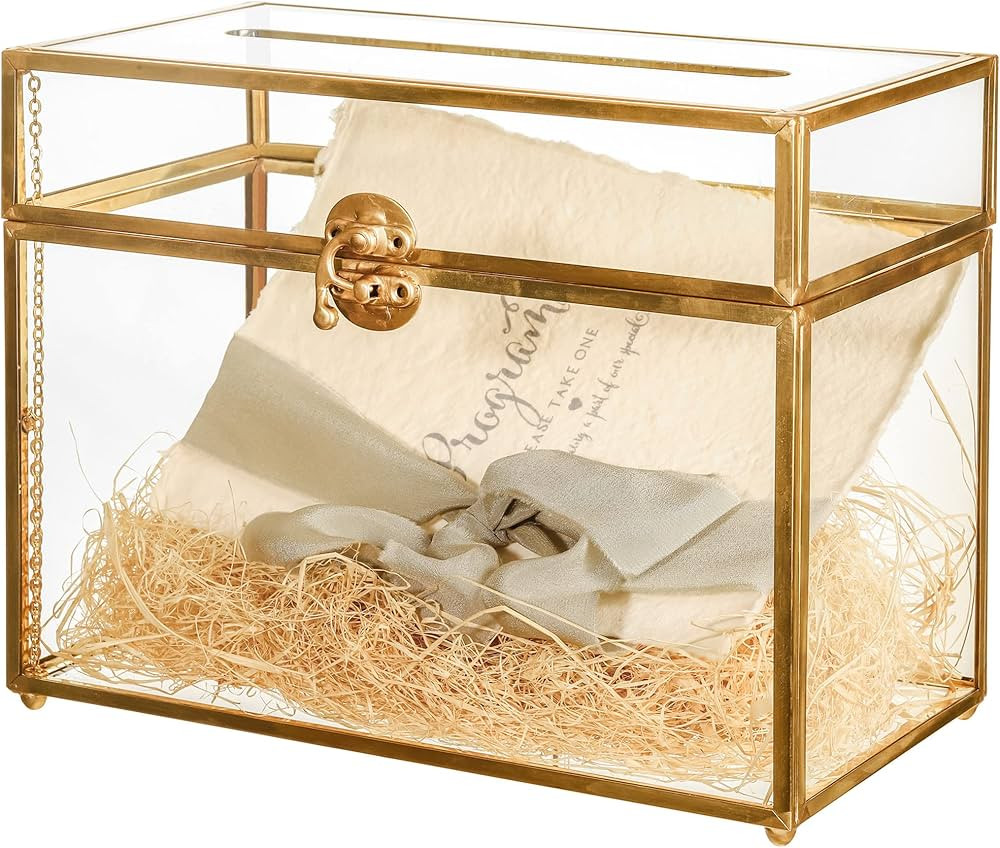 NCYP 9.8 x 5.6 x 7.7 Inch Wedding Glass Cards Box with Slot - Gold Envelope Card Holder for Birth... | Amazon (US)