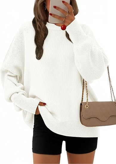 EFAN Women's Oversized Sweaters 2025 Fall Crewneck Batwing Sleeve Pullover Sweaters | Amazon (US)