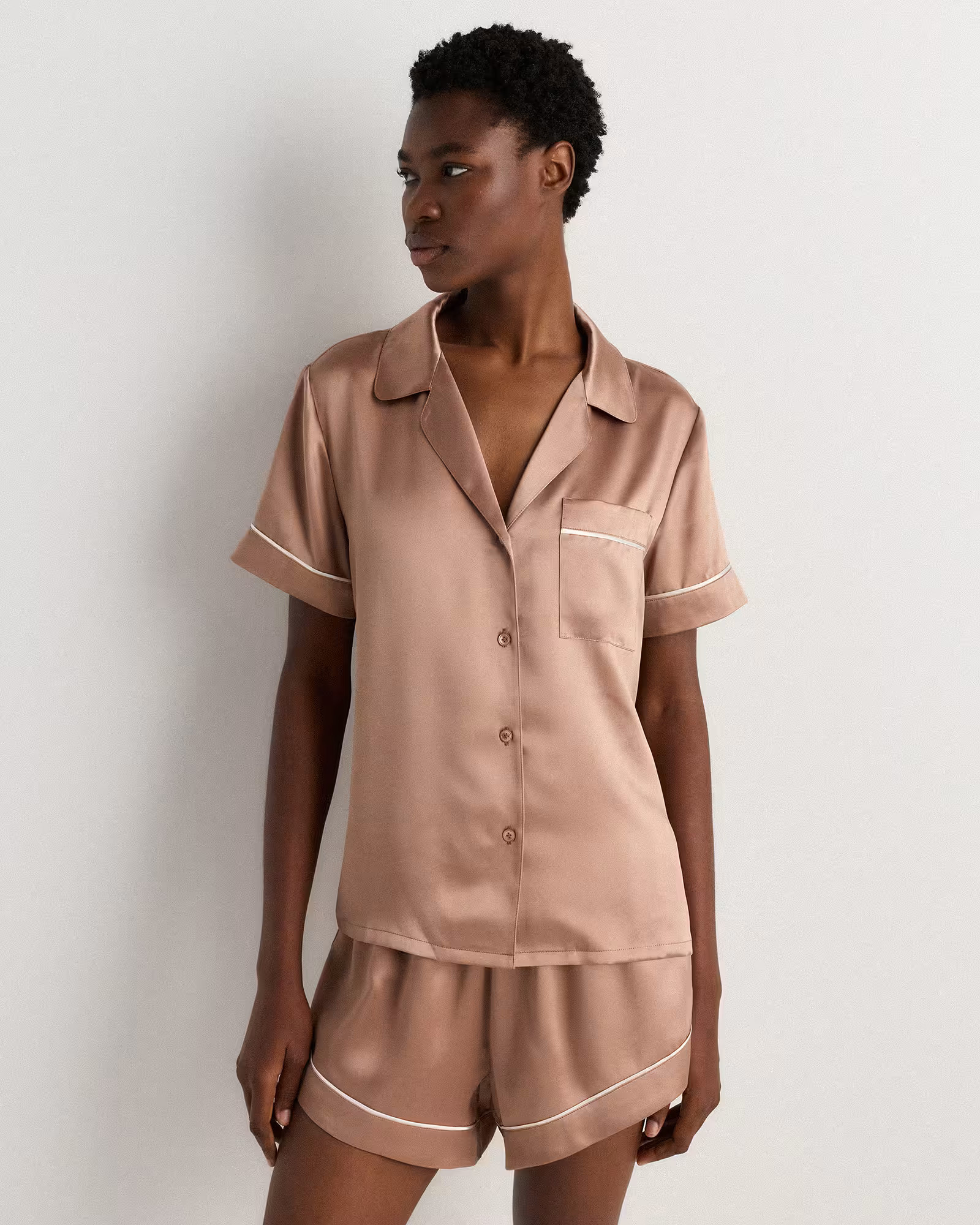 100% Washable Silk Satin Short Sleeve Pajama Top | Quince