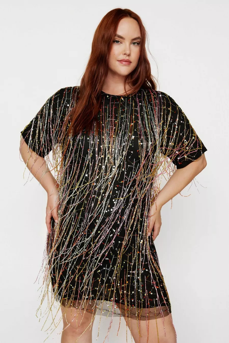 Plus Size Tassel Beaded Mini Shift Dress | Nasty Gal US