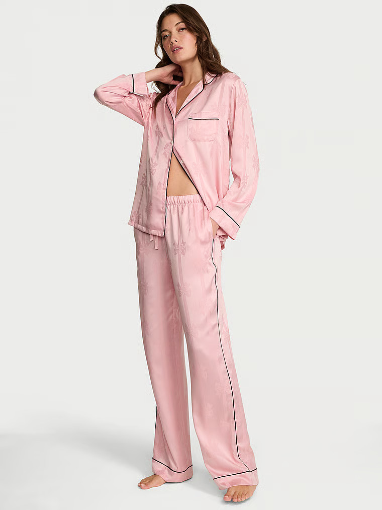Glazed Satin Bow Stripe Long Pajama Set | Victoria's Secret (US / CA )