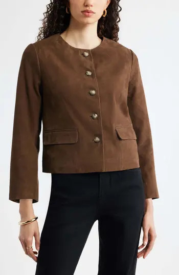 Nordstrom Crop Suede Jacket in Brown Drum at Nordstrom Rack, Size Large | Nordstrom Rack