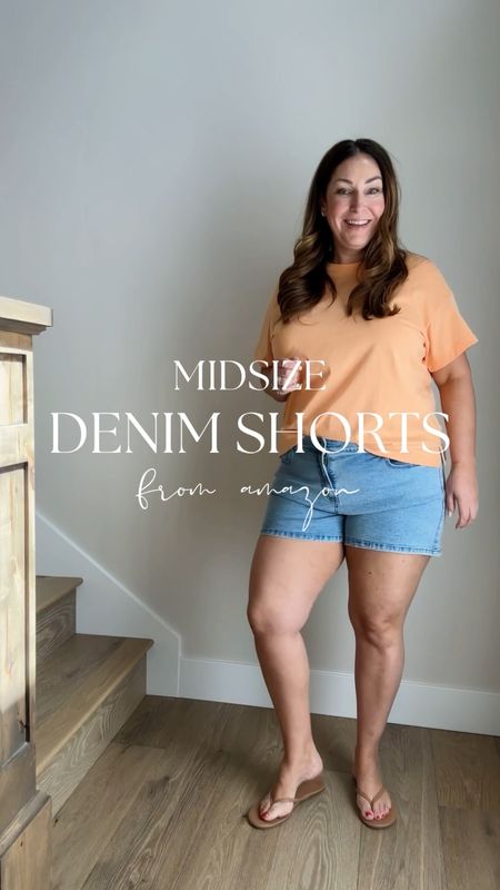 Amazon Denim shorts wearing XL in all 3 styles but they fit different! 
1: CHICZONE Mid-High Short Size XL | Inseam 4.5″ | Rise 11.25  super stretchy 

2: MODARANI Ripped Distressed Short Size XL | 4″ Inseam | 11″ Rise 
super stretchy and lightweight denim 

3: MODARANI Ripped Distressed Short Size XL | Inseam 3.5″ | Rise 11.25 While these are a bit shorter on the inseam, the mid-rise is very comfortable. These have minimal stretch but loosen slightly as I wear them.

#LTKmidsize #LTKVideo #LTKover40