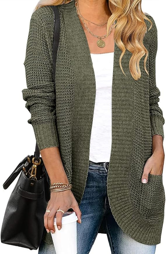 MEROKEETY Womens Long Sleeve Open Front Cardigans Chunky Knit Draped Sweaters Outwear | Amazon (US)