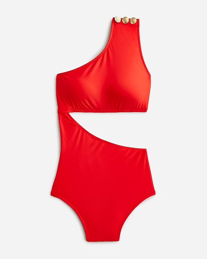 Cutout one-piece full-coverage swimsuit with buttons | J.Crew US