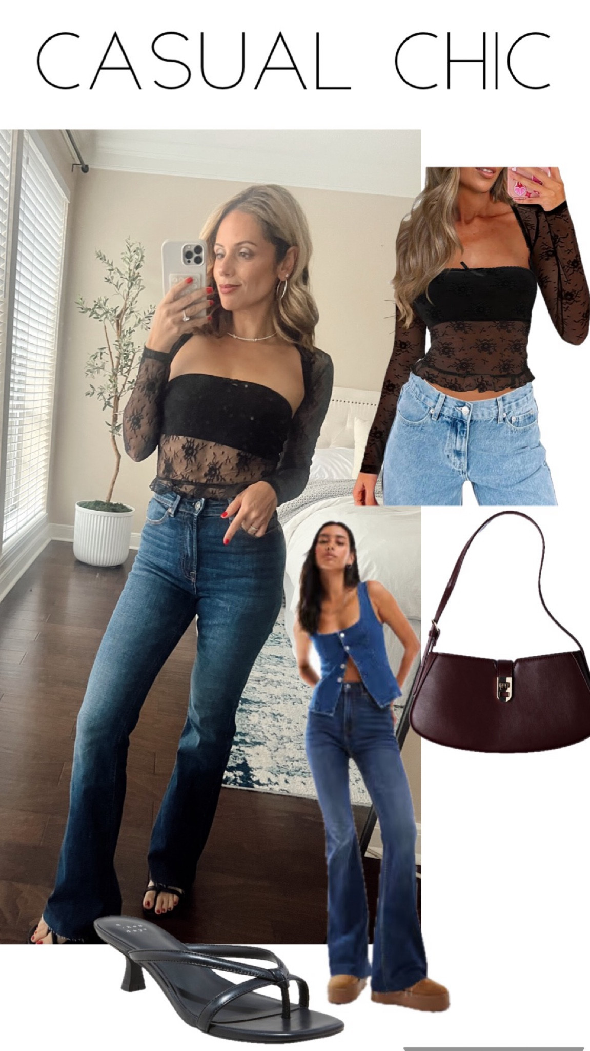 Casual chic. Flare jeans. Lace top. Early fall style  

#LTKStyleTip #LTKFindsUnder50 #LTKU