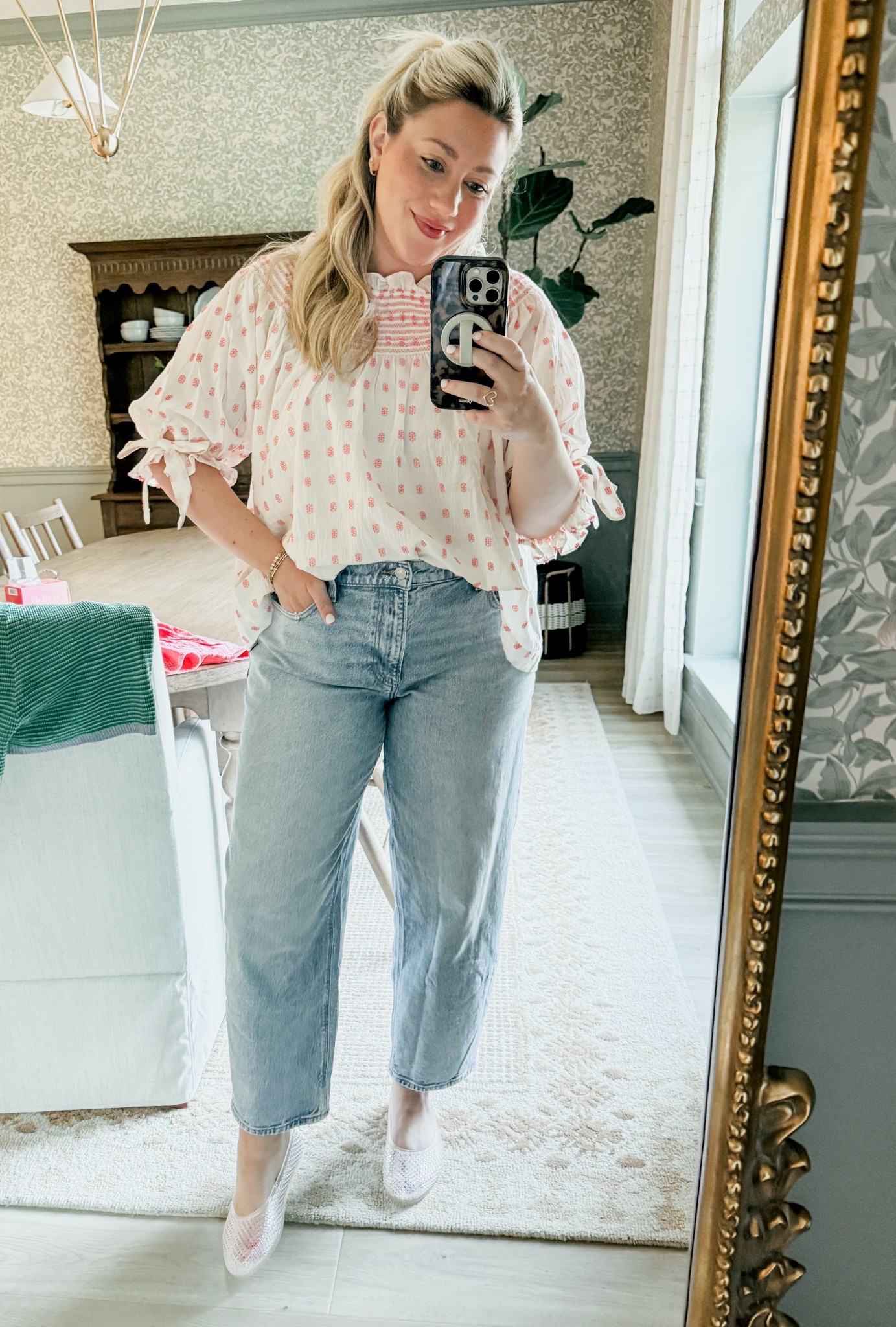 Love this top!! Wearing a size large! Jeans I sized down 1! 

THEBLOOMINGNEST kohls American Eagle 

#LTKStyleTip #LTKMidsize #LTKFindsUnder100