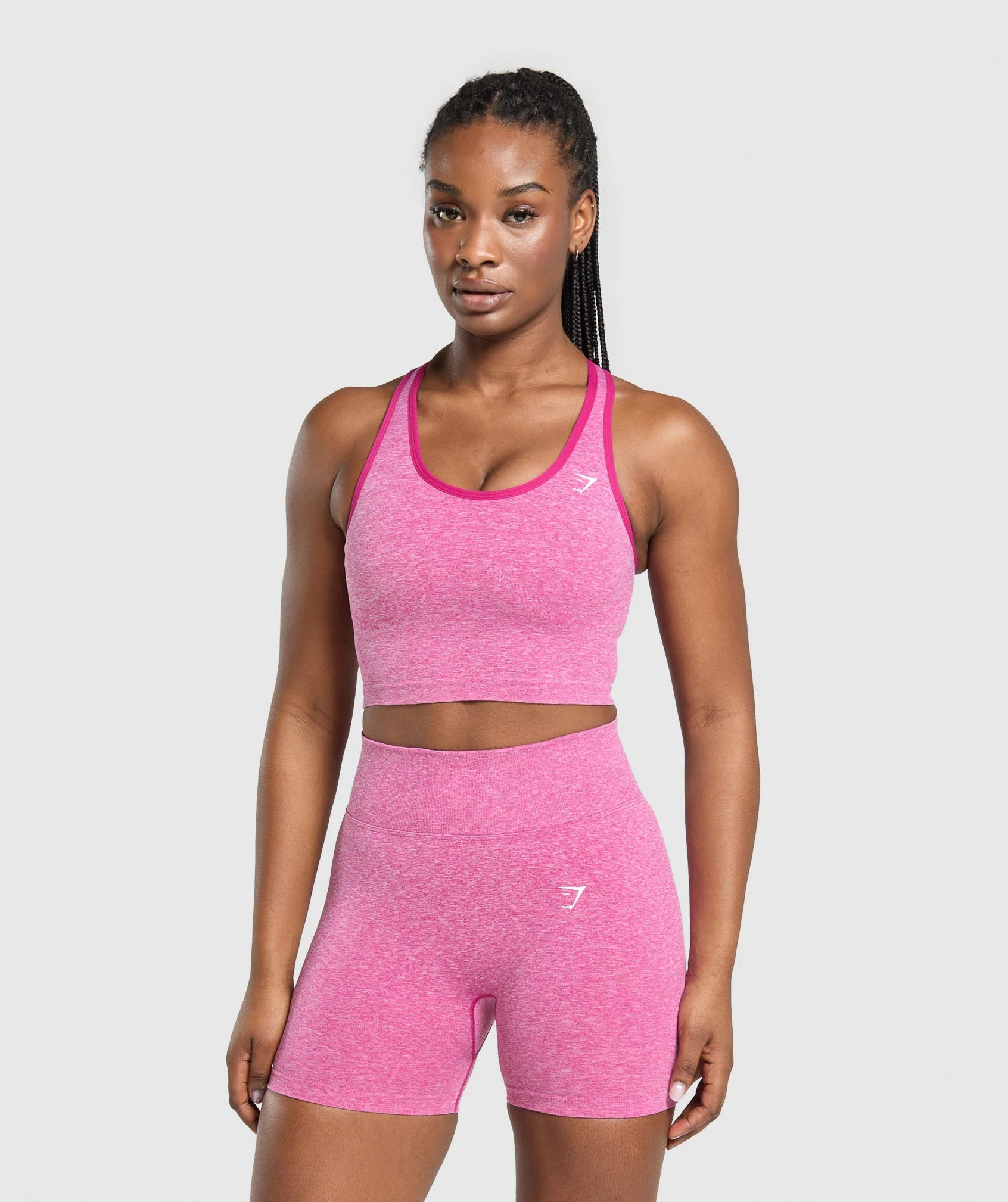 Gymshark Lift Seamless Midi Tank With Shelf - Winning Pink/White Marl | Gymshark UK