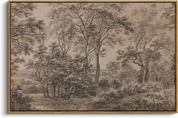 InSimSea Framed Canvas Prints Vintage Decor, Sketch Dark Moody Forest Brown Trees Landscape Paint... | Amazon (US)