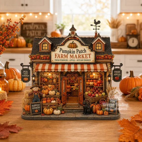 Wooden Block Pumpkin Patch Farm Market Wood Tabletop Display for Fall Seasonal Decorating | Walmart (US)