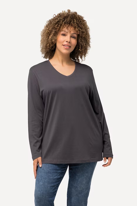 Back To Basics V-Neck Relaxed Fit Cotton Tee | Ulla Popken - US
