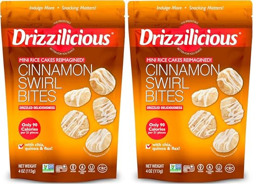 Drizzilicious Mini Rice Cakes Cinnamon Swirl - Rice Crisps, Healthy Snack for Adults and Kids, Flavored Rice Cakes, Vegan, Gluten Free, Allergen Free, Only 90 Calories Per Serving - 4 oz (Pack of 2) | Amazon (US)