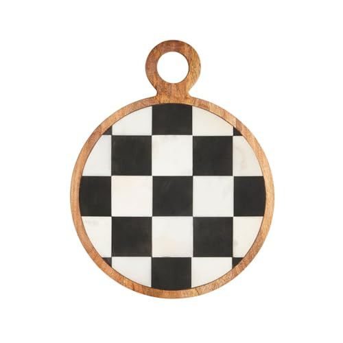 Mud Pie Checkered Round Wood Board; 15 1/2" x 12" | Amazon (US)