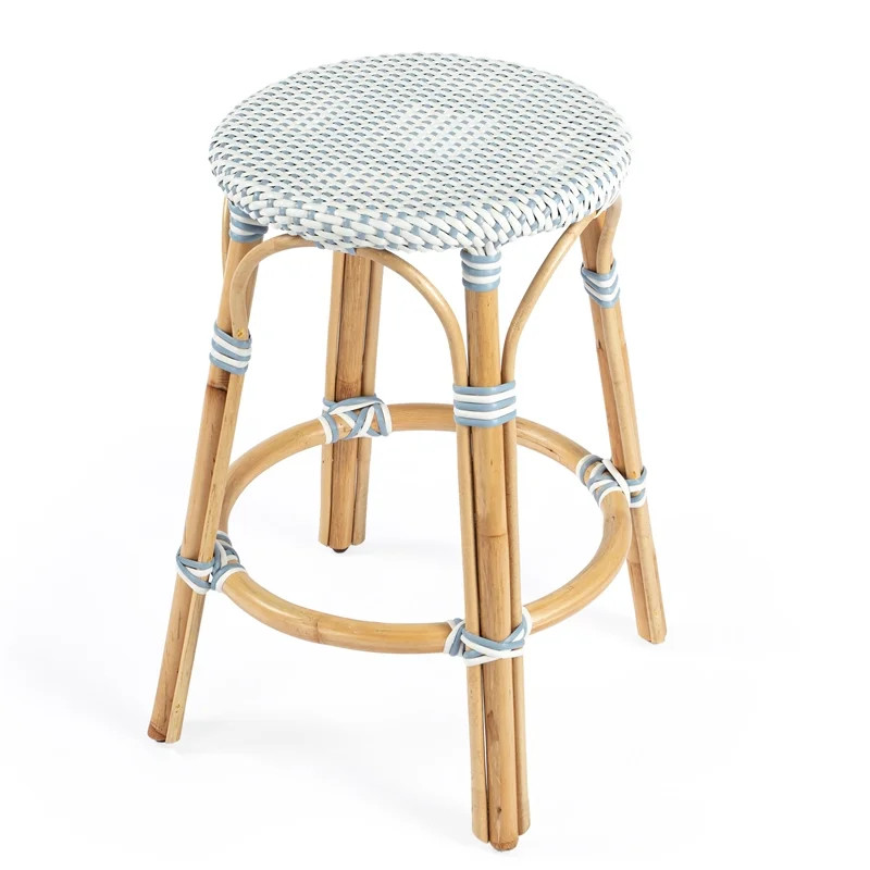 Beaumont Lane Twilight Blue & White Rattan Counter Stool - Walmart.com | Walmart (US)
