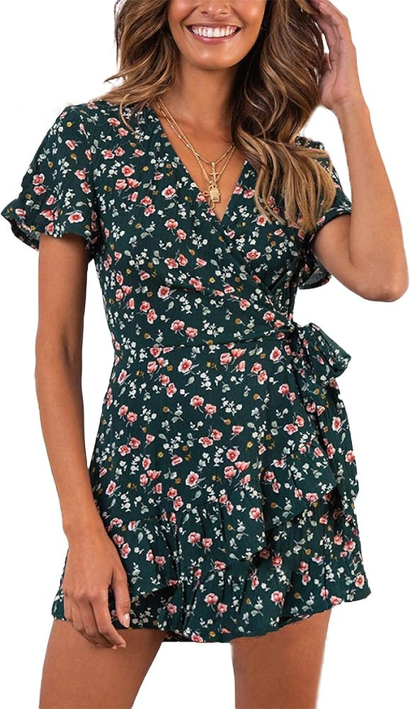 Relipop Summer Women Short Sleeve Print Dress V Neck Casual Short Dresses | Amazon (US)