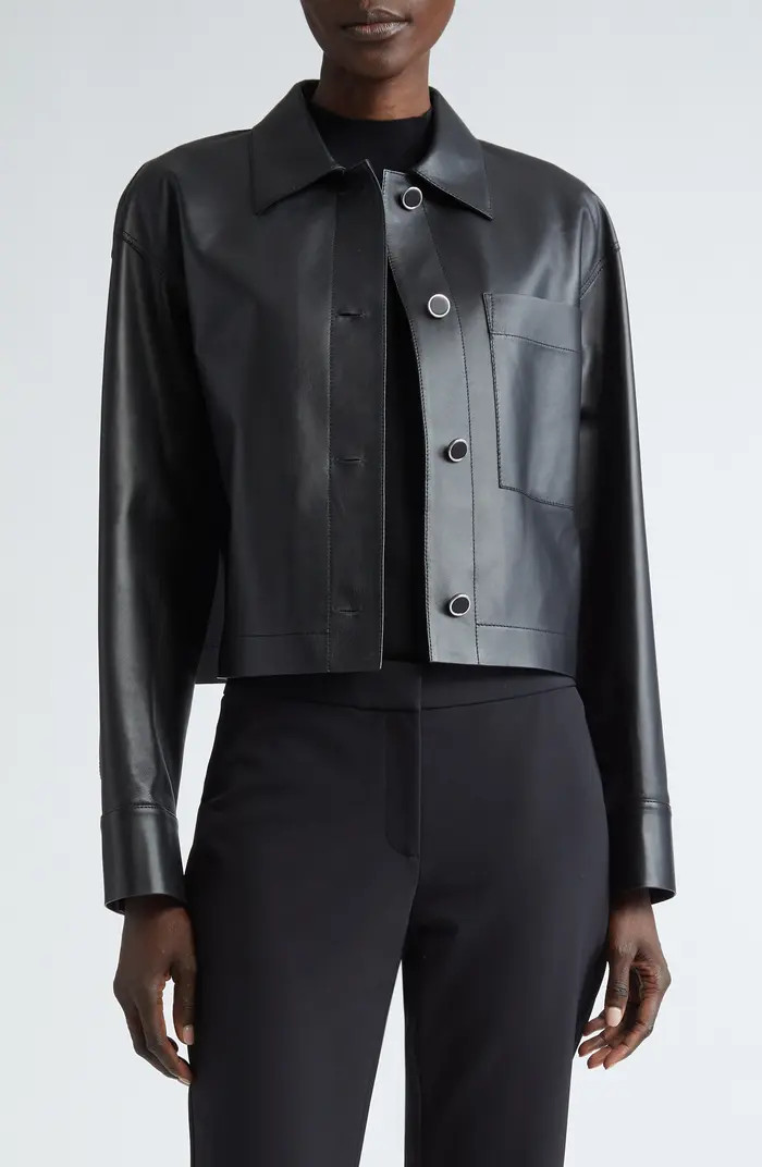 Lafayette 148 New York Crop Leather Shirt Jacket | Nordstrom | Nordstrom