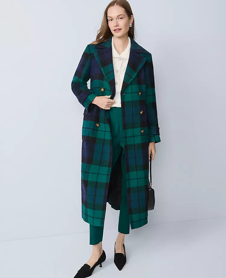 Plaid Fitted Double Breasted Coat | Ann Taylor