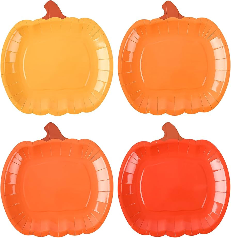 48 Pcs Pumpkin Party Plates Fall Disposable Paper Plates 9Inch Pumpkin Shaped Thanksgiving Dinner... | Amazon (US)