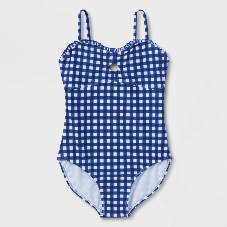 Girls' Gingham Check One Piece Swimsuit - art class™ Blue | Target