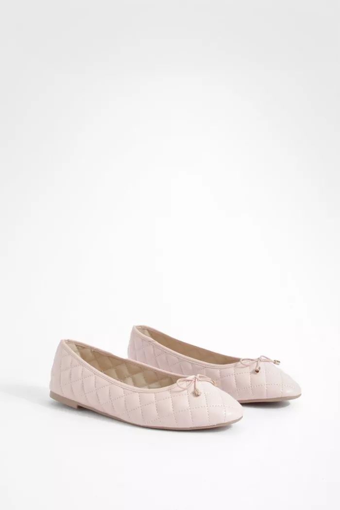 Quilted Bow Detail Ballet Pumps | boohoo (US & Canada)