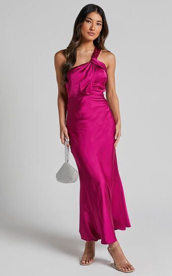 Carmella Midi Dress - One Shoulder Twist Detail Dress in Grape | Showpo (ANZ)