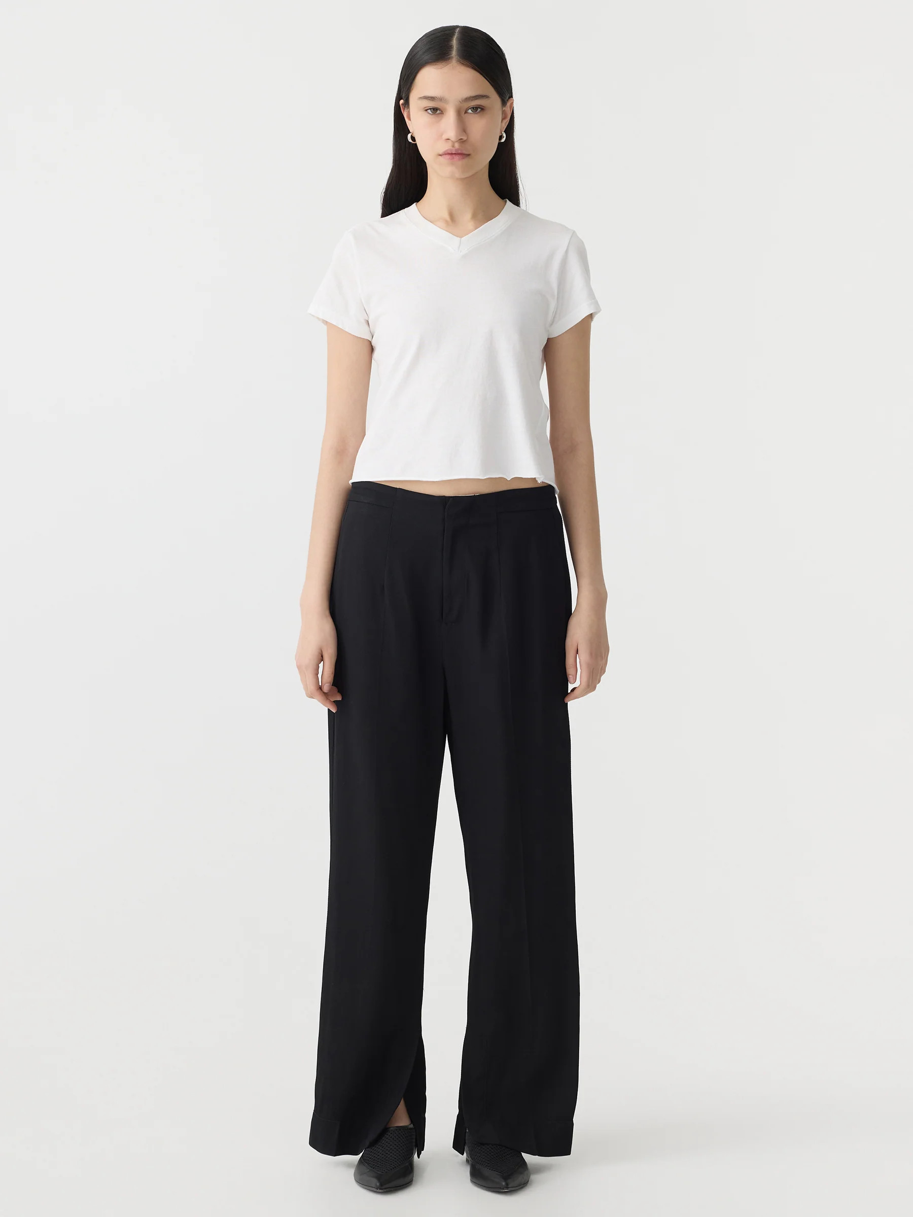 V Neck Raw Edge Baby T-Shirt | Bassike