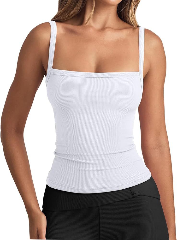 REORIA Women's Ribbed Square Neck Crop Top Slim Fit Sleeveless Summer Basic Tank Tops Cute Going ... | Amazon (US)