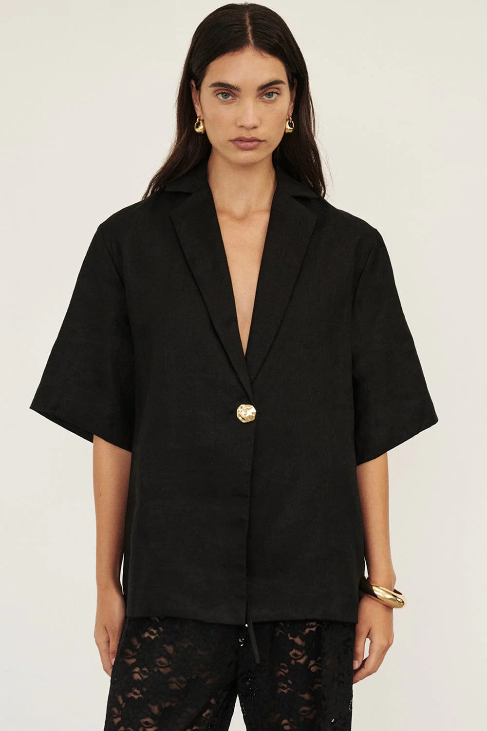 NALA BLACK LINEN RESORT SHIRT | DISSH