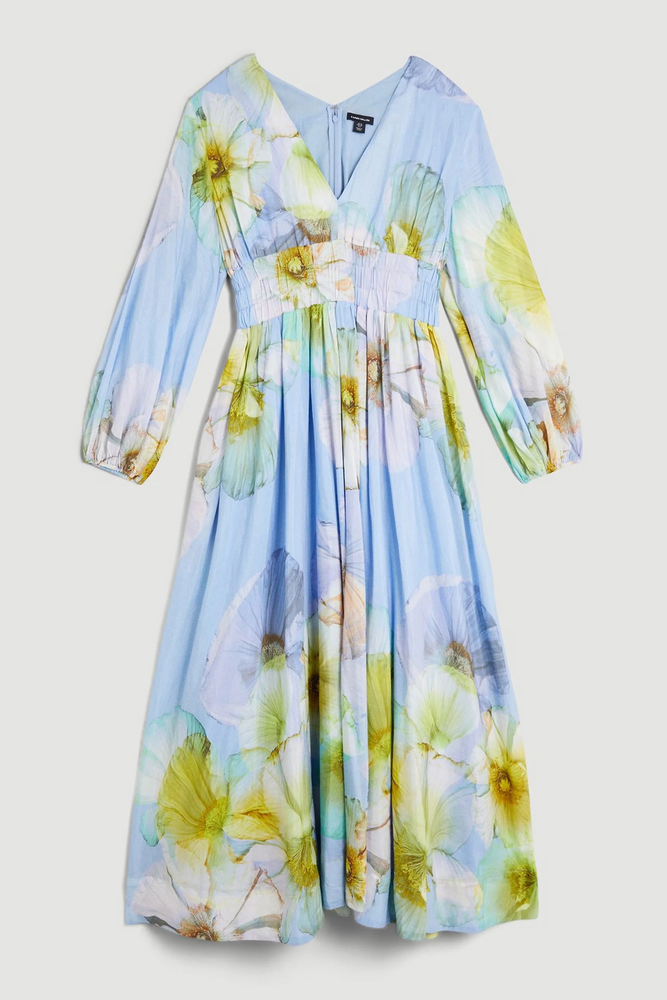 Photographic Floral Balloon Sleeve Silk Cotton Maxi Dress | Karen Millen US