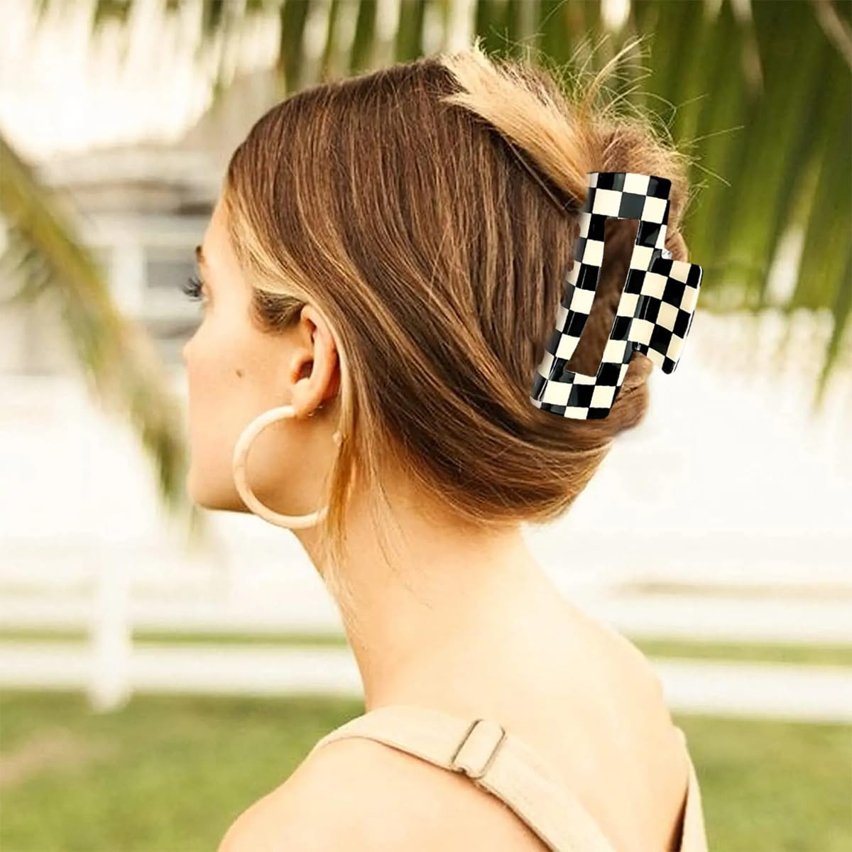 2 PCS Checkered Hair Claw Clips Square Checker Barrettes Cute Non Slip Hair Jaw Clips Strong Hold... | Amazon (US)