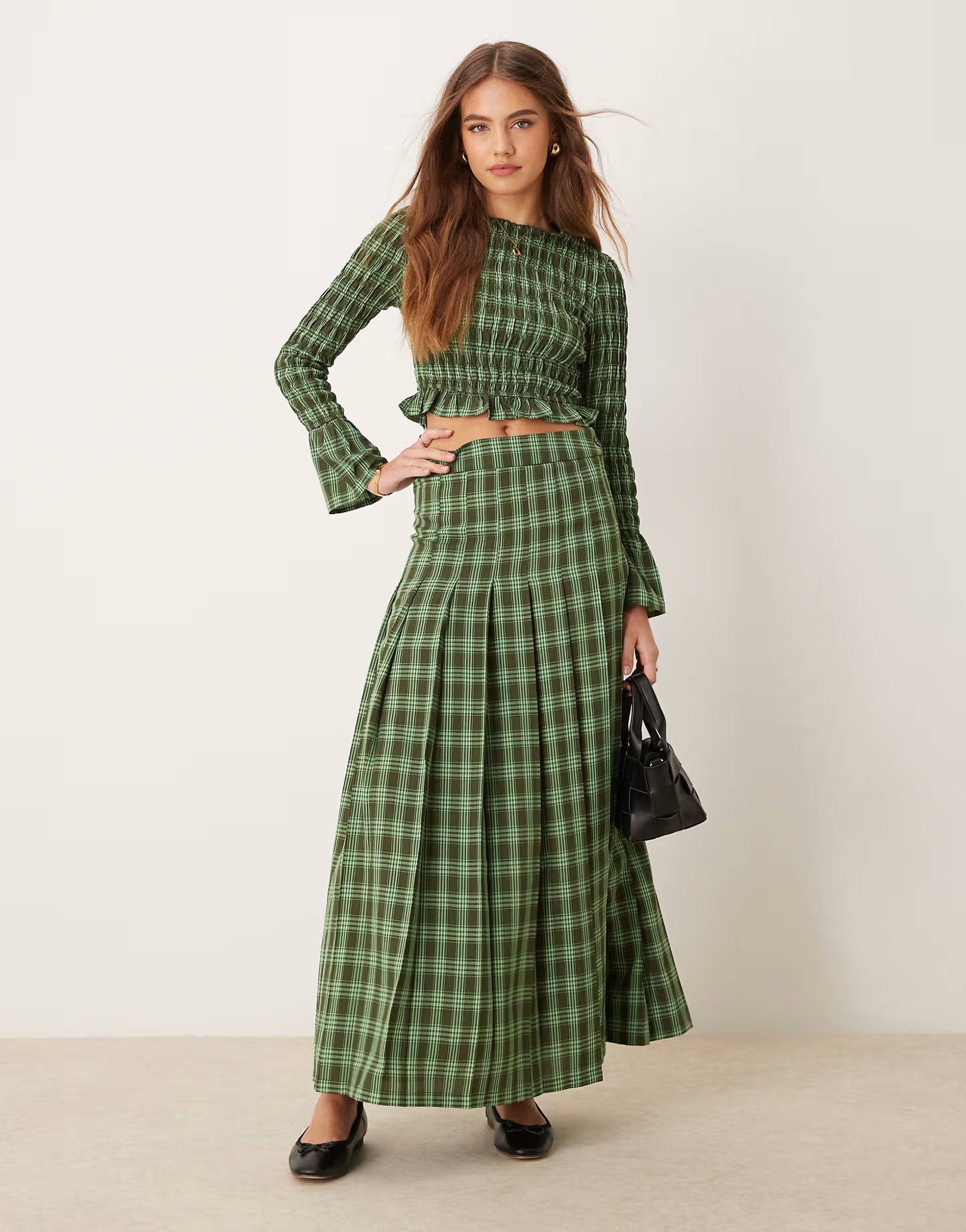 Glamorous maxi kilt skirt in brown and green check co-ord | ASOS | ASOS (Global)