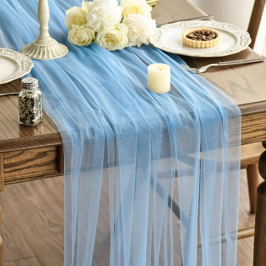 Artoid Mode Dusty Blue Gauze Table Runner 120 Inch 10FT, Seasonal Sheer Kitchen Dining Holiday We... | Amazon (US)