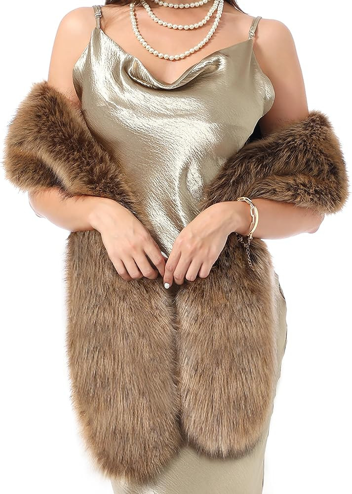 LA CARRIE Women's Faux Fur Collar Scarf Wrap Winter Neck Warmer Collar Ladies White Scarf | Amazon (US)