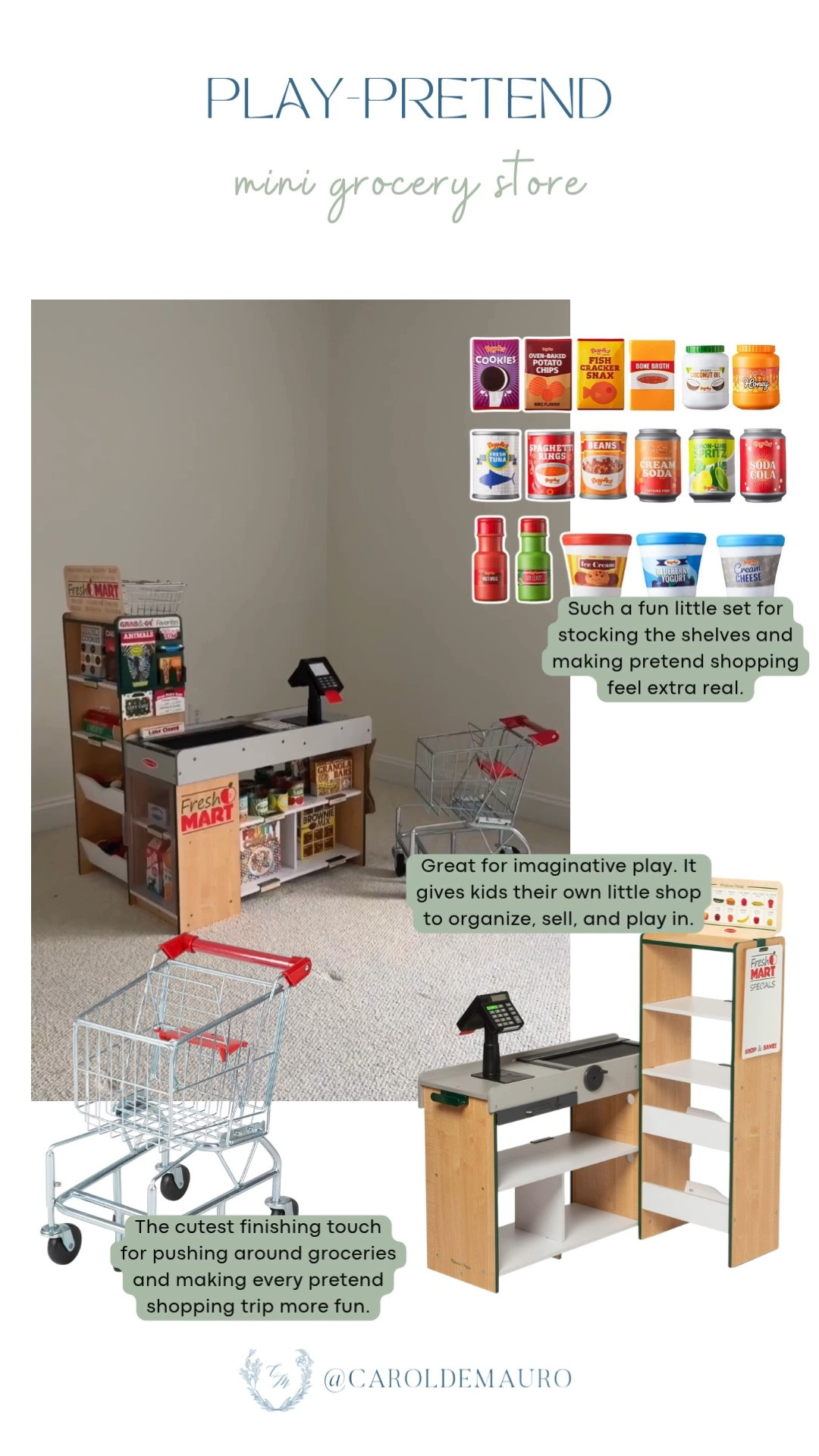 This mini grocery store set is the cutest way to spark imaginative play! Little ones will love stocking shelves and ringing up pretend groceries.

play grocery store, pretend play toy set, imaginative play kids, toddler play set, kids role play, play kitchen accessories, kids gift ideas

#LTKHome #LTKKids #LTKBaby