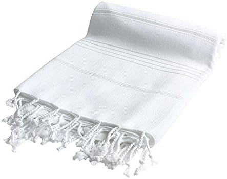 Havluland 100% Turkish Cotton Bath Beach Hammam Towel Peshtemal Throw Foua Blanket Set (White) | Amazon (US)