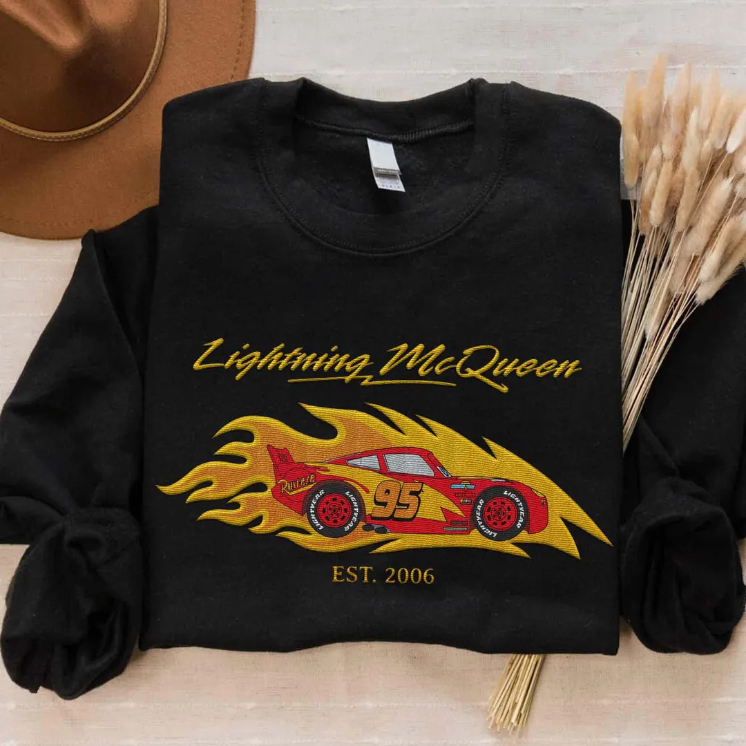 Embroidered Lightning Mcqueen Sweatshirt, Disney Pixar Cars 95 Flame Crewneck, Racing Fan Gift, D... | Etsy (US)