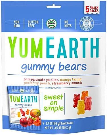 YumEarth Gluten Free Gummy Bears, Assorted Flavors, 5 Snack Packs Per Bag | Amazon (US)