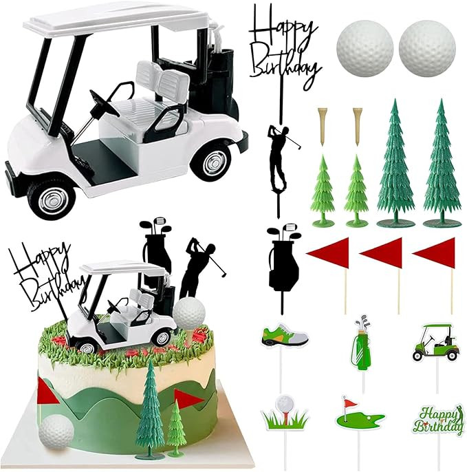 2026 New Golf Cake Decorations with Mini Cart, Clubs, Ball, Green Tree, Red Flag Cupcake Toppers,... | Amazon (US)