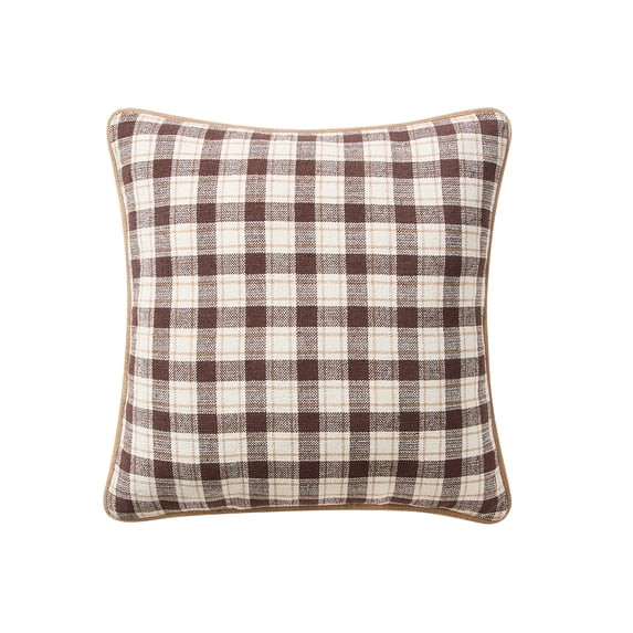 My Texas House 18 in x 18 in Brown Check Plaid Chenille Decorative Pillow | Walmart (US)