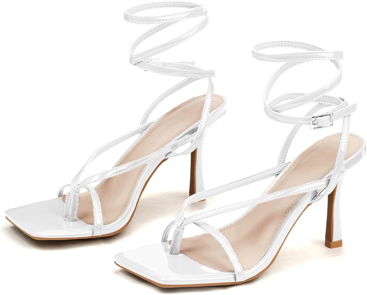 Coutgo Women's Lace Up Heeled Sandals Flip Flop Pumps Square Open Toe Strappy Stiletto Heels Summ... | Amazon (US)