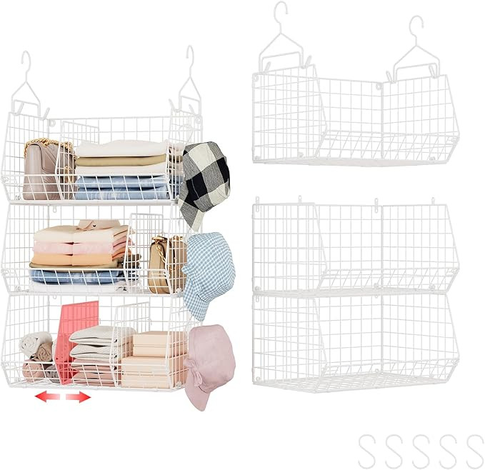 3 Tier Closet Hanging Shelves with Divider, Extra Large Closet Organizers and Storage, Clothes Ha... | Amazon (US)