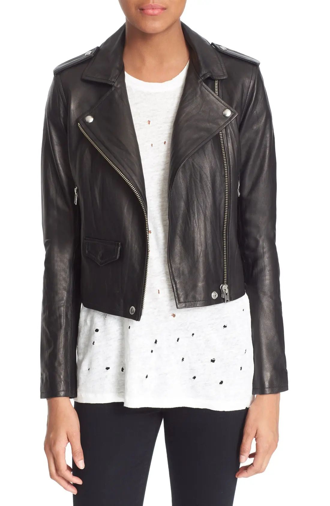 Women's Iro 'Ashville' Leather Jacket, Size 12 US - Black | Nordstrom