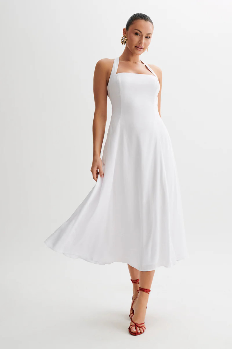 Carabella Cross Back Midi Dress - White | MESHKI US