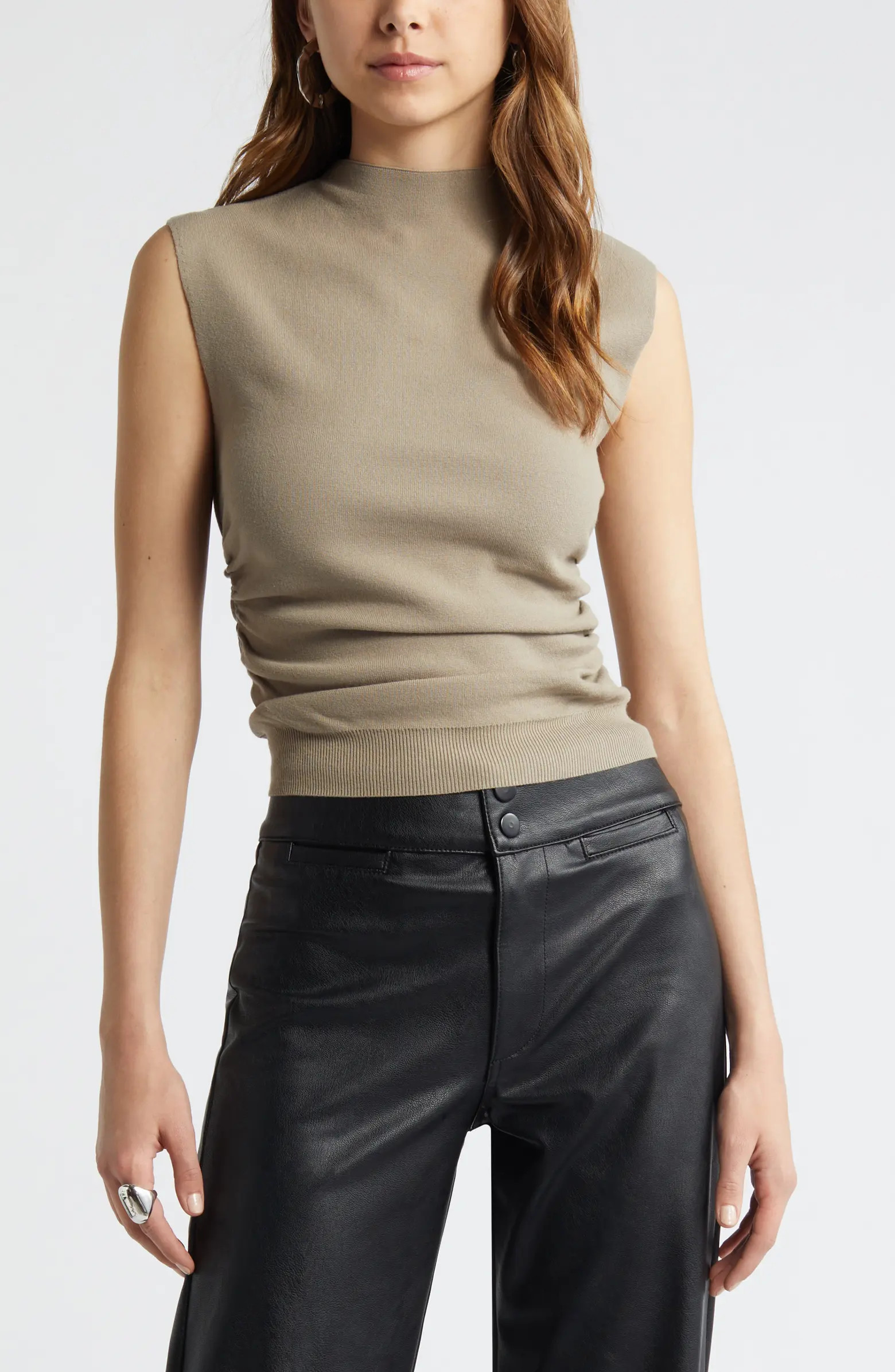 Open Edit Ruched Cap Sleeve Sweater | Nordstrom | Nordstrom