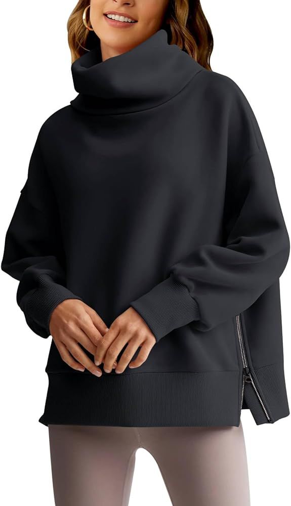 Toapvere Women's Oversized Sweatshirts Turtleneck Long Sleeve Side Zip Casual Warm Pullover Tops ... | Amazon (US)