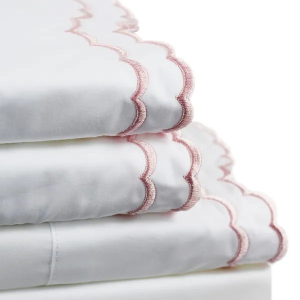 Percale Cotton Double Scalloped Embroidered Crisp Sheet Set - Bed Bath & Beyond - 35091598 | Bed Bath & Beyond